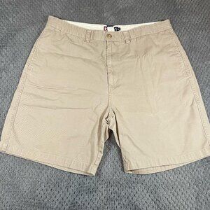 Chaps Men's Flat Front Chino Style Casual Shorts Tan Size 40 Golf Preppy Classic